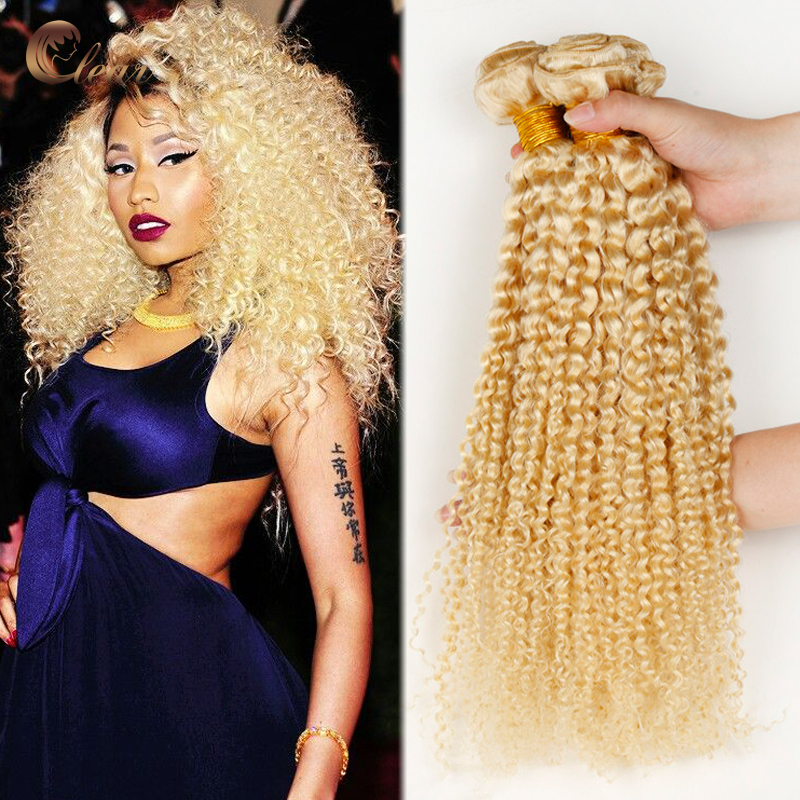 3pcs 7A bleach blonde kinky curly hair russian 613 honey Blonde virgin hair brazilian kinky