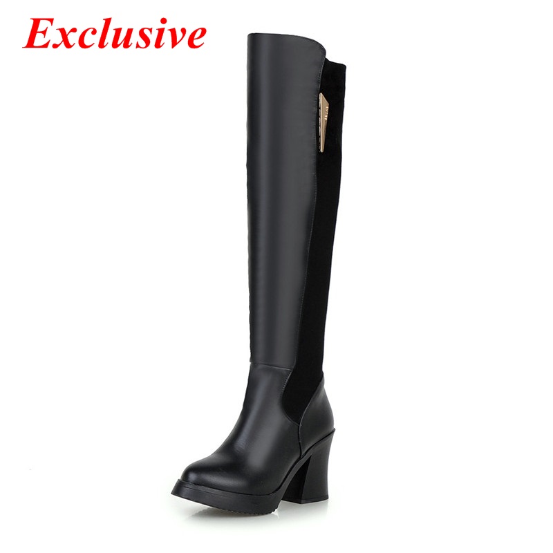 Sequined Knee-high Boots 2015 Winter Latest Thick With Long Boots Slip-On Woman Boots Black Blue Rue Sequined Knee-high Boots