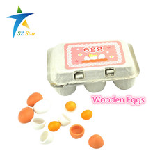 Free shipping High quality Preschool Educational Kid Non-toxic Pretend Play Toy Wooden Eggs Yolk Kitchen Food Children Games