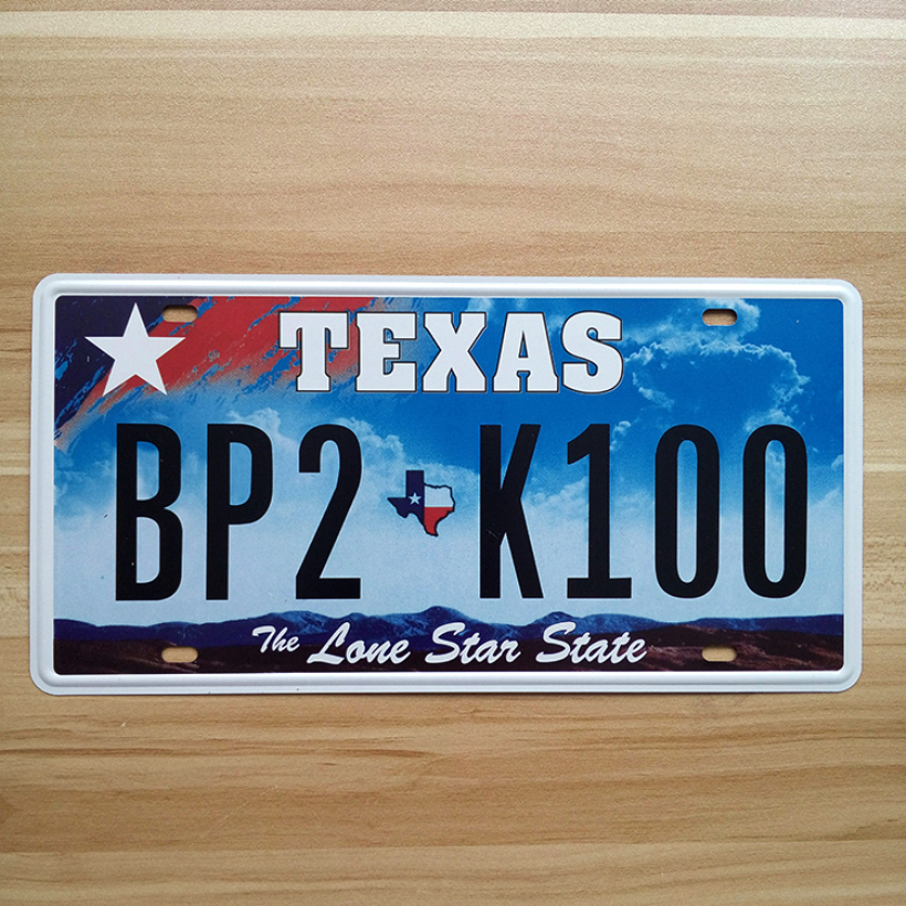 UA CP 0027 Vintage License Plate Number " USA TEXAS BP2 K100 " metal tin signs Retro Art wall