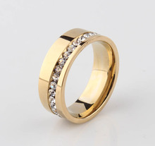 8mm Oblique Zircon Carving 18k gold plated 316L Stainless Steel finger Engagement Wedding rings for women