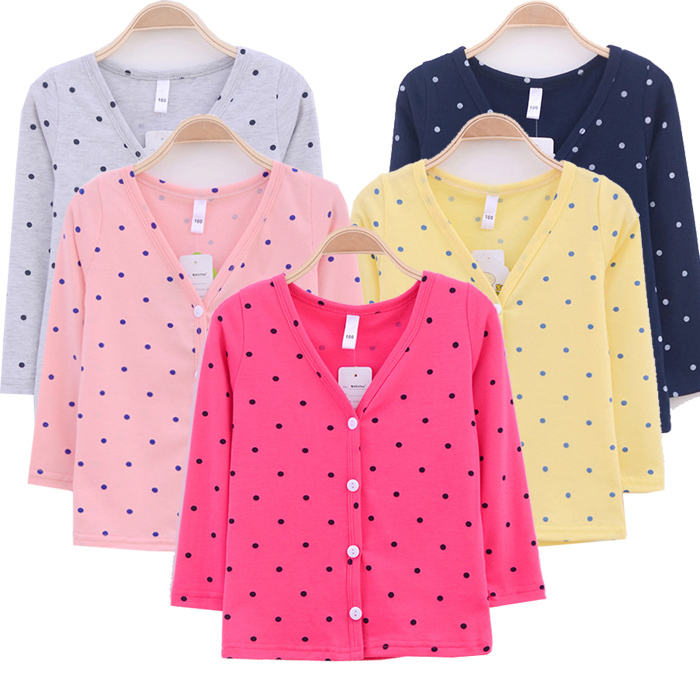 3 10years Baby girls cardigan 2014 kids fashion cotton polka dot button through thin jacket 5