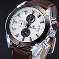 MEGIR Men Chronograph Quartz Watch White Dial Brown Leather Slim Watches Multi function Fashion Casual Waterproof