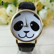 Women s Panda Pattern Round Dial Faux Leather Analog Quartz Wrist Watch 6LAT