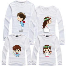 13 Colors Cartoon Bride Bridegroom Print Women Men Children Boy Girl T shirt Family Matching Outfits Mother Daughter Son Clothes
