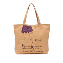 Female Canvas Cotton Bags /New Girl One Shoulder Vintage Portable Dress High-heel Shoes Pattern Cloth Canvas Bags Woman Tote