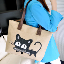 2016 Women’s handbag canvas bag with cute cat Appliques portable fashion ladies small bags bolso de las mujeres Dropshipping