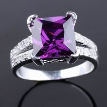 6pcs purple Amethyst Silver Ring Size