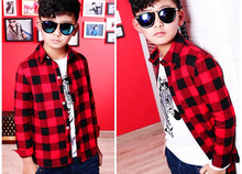 Male child 2015 spring boys long-sleeve shirts 100% plaid cotton shirt child shirt outerwear