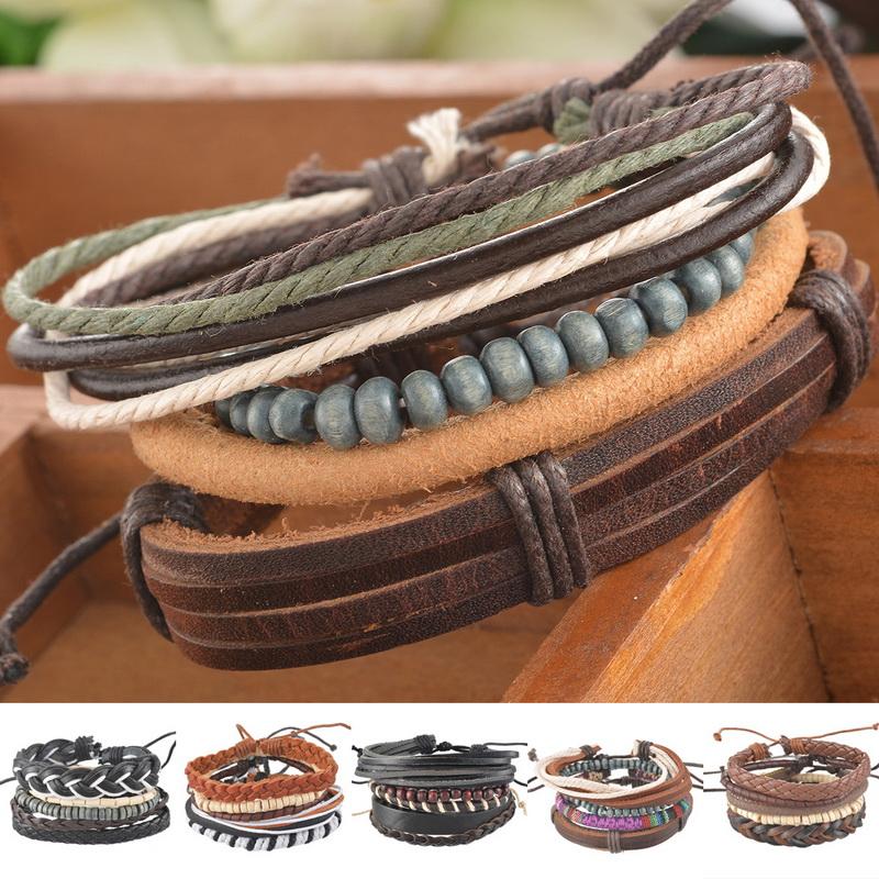 1Set 4pcs Braided Adjustable Leather popular Bracelet Cuff Women Men s Casual Jewelry