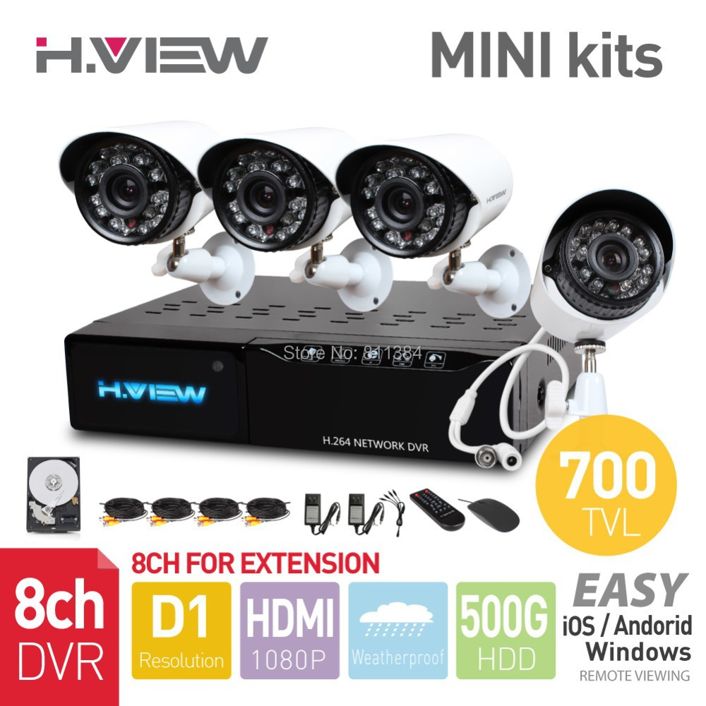H View 4CH CCTV System 8 CH HDMI MINI DVR 500 GB HDD 4 700TVL IR