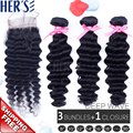 Peruvian Deep Wave Virgin Hair With 4x4 Closure Virgin Hair Weave Lace Closure With 3pcs Bundles
