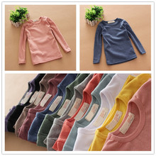 children clothing 2014 new spring autumn high quality long sleeve pure color T-shirt top boys girls round collar cotton clothes