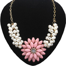 Big Resin Flower Rhinestone Pearl Statement Necklace Women Summer Style Necklaces & Pendants Colar Jewelry For Gift Party