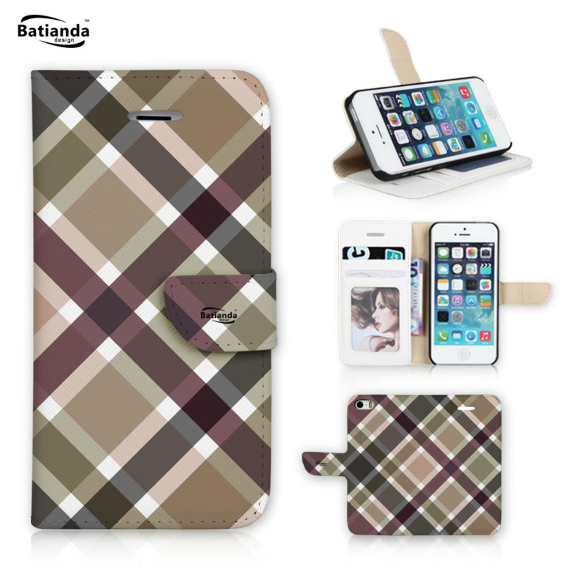 For Apple iPod Touch 5 font b Tartan b font Check Pattern Wallet Cover Flip PU