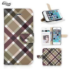 For Apple iPod Touch 5 Tartan / Check Pattern Wallet Cover Flip PU Leather Case Touch 5 Mobile Phone Bag Cases Cover