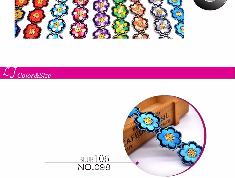 Description Picture 5 of itemNew fashion 1 yard 40mm embroidered sequins lace ribbon tape trim iron on patch sewing crafts Bohemia garment accessories DIY