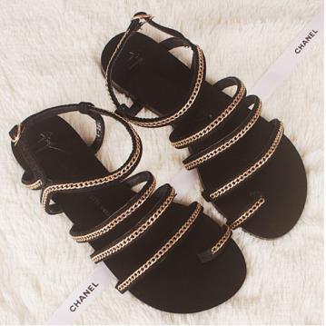 2015 Hot !New fashion Gold Chains Women's Gladiator Sandals Genuine Leather flat Party shoes Luxury Brand Sandals Big size
