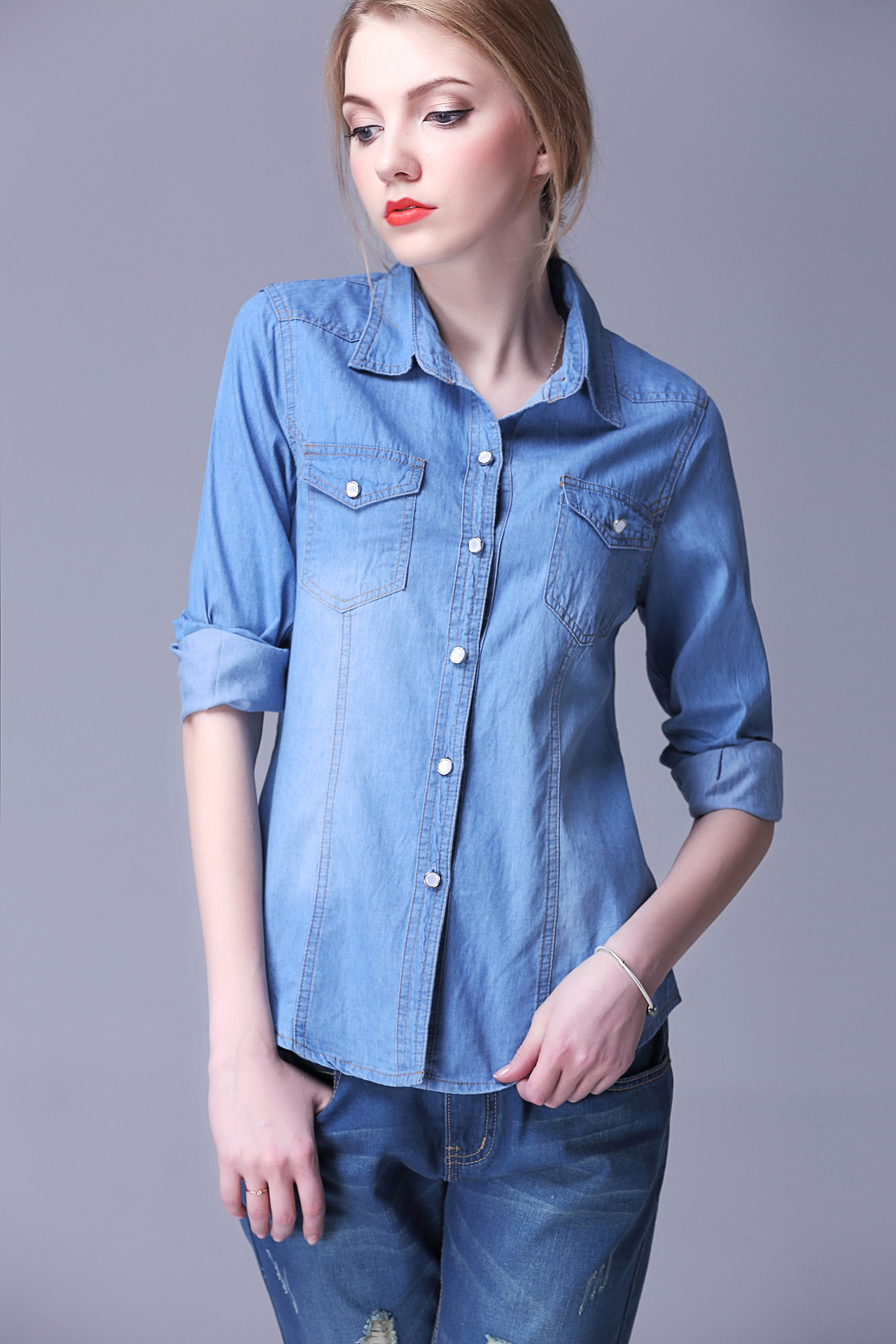 denim polo shirt for ladies