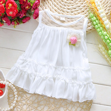 2016 Fashion Summer Sleeveless Lace Bow Cute Baby Party Birthday Girls Kids Children Dresses Princess Infant