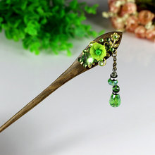 Ethnic Hair Accessories Jewelry Vintage Wooden Hairpin Cz Diamond-jewelry Headwear Crystal Tassels Hair Stick Step Shake
