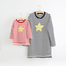 Matching Mother Daughter Clothes 2016 Autumn Striped Causal Long Sleeve T-shirt Star Print Dresses Mom Baby Family Outfit