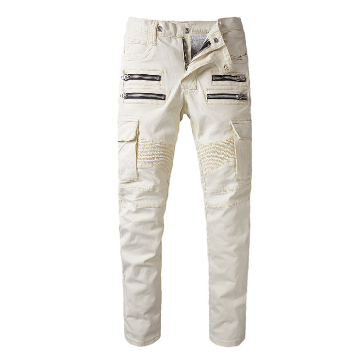 Фотография Cool Cowboy White Jeans For Men Biker Cargo Jeans Mens Embellished Boot Cut Jeans 32 34 36 38