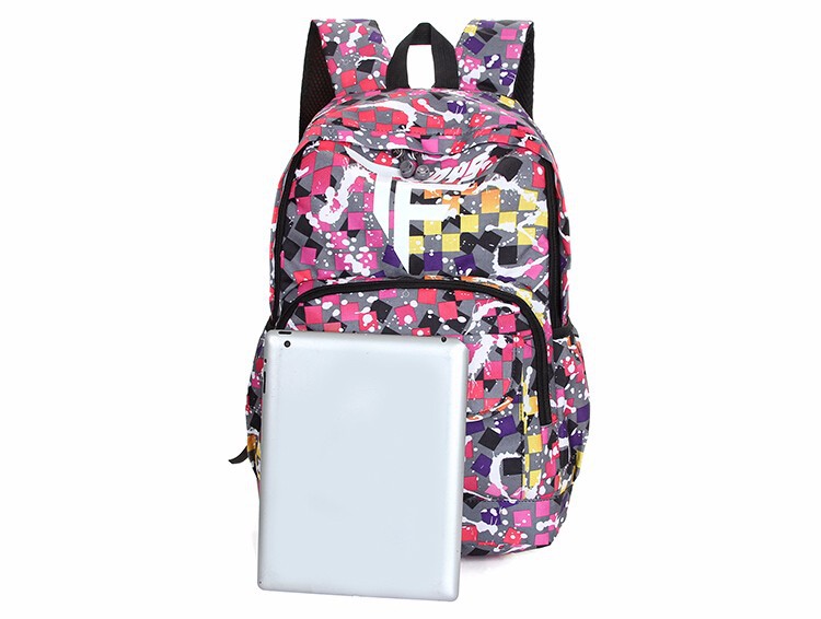 Fashion grid shape women nylon backpack girl school bag Casual Travel bags (26)