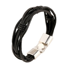 Bracelet man 2016 new Hot fashion jewelry women leather bracelets genuine Zinc Alloy Black Wax rope Vintage Bracelets & Bangles