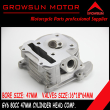 Free shipping GY6 Scooter Engine Parts 80cc 47mm, 16*18*64mm valve Cylinder head with valves already installed 139QMB engine
