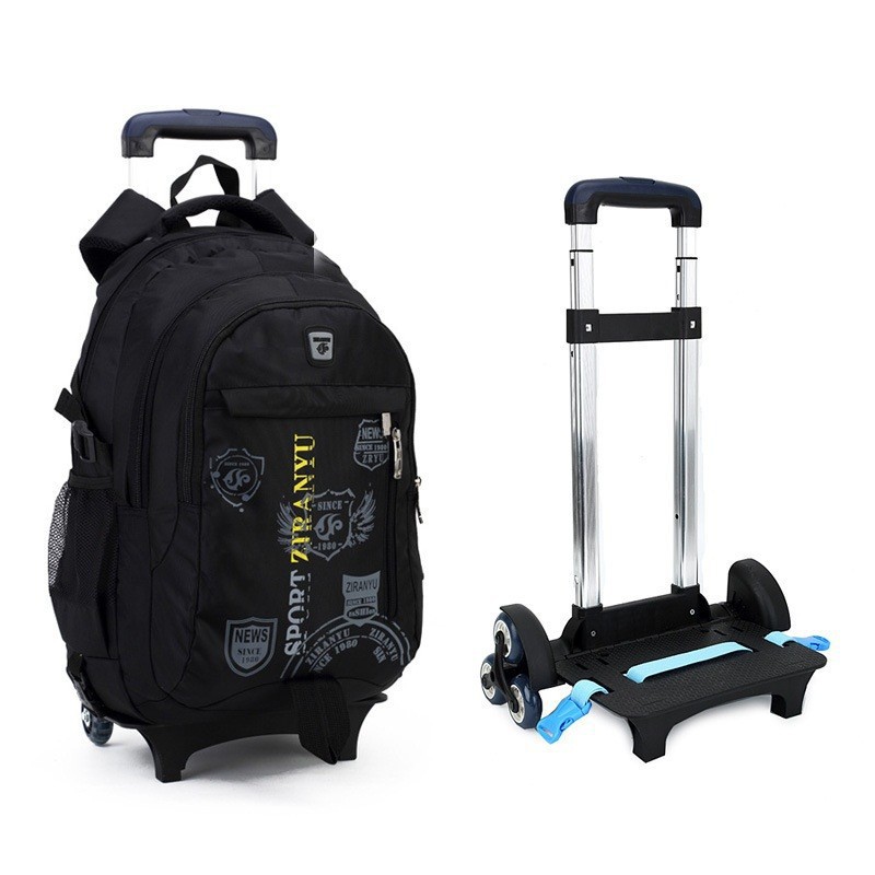 Travel-trolley-backpack-wheels-school-bag-detachable-children-Rolling-Backpack-climb-stairs-rod-bag-black