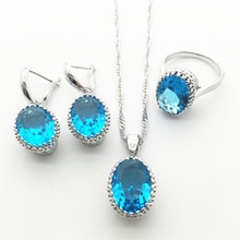 Hotting Sea-Blue Sapphire Tanzanite Rhinestone 925 Silver Jewelry Items For Women Necklace Pendant Earrings Rings Free transport