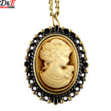 Women Love Sweet Heart Vintage Retro Chain Pocket Watch Golden Beauty head Pendant Necklace Women Lady Girl Gift P516