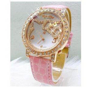 6 colors Free Shipping beauty Hello Kitty watch leather Band crystal quartz watch SP002