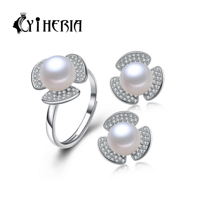 CYTHERIA 100% natural Pearl set, jewelry sets 925 silver pearl rings and earrings for women,top quality