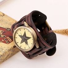 Free Shipping Free Size  Latest  Fashion Men’s Vintage Leather Watch Wide Leather Bracelet Watch Atmospheric Leather Bracelet