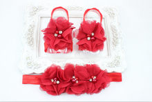 2015 New Baby Girl Flower Shoes with Flower Headband First Walkers Newborn Toddler Barefoot Shoes 1