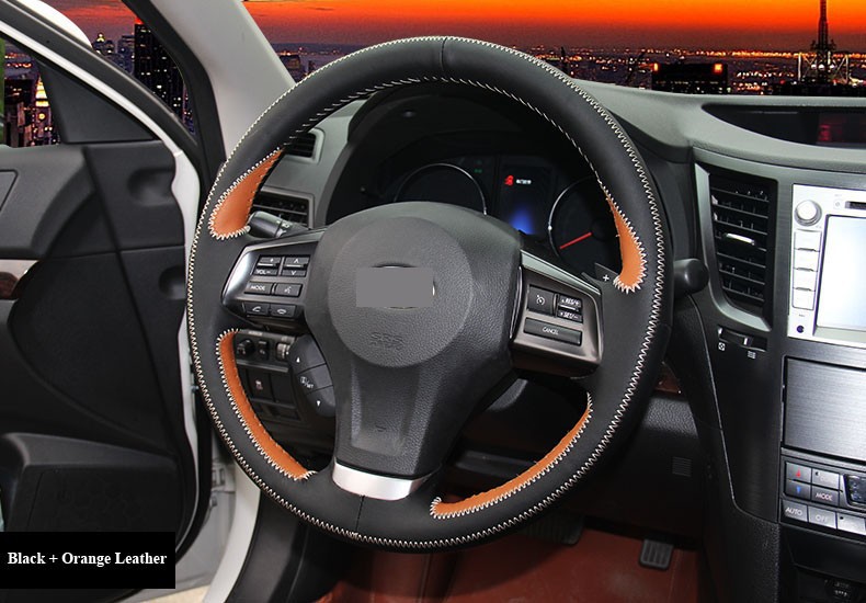 for 2013 2014 Subaru Forester Legacy Outback XV Leather Steering Wheel Cover Orange