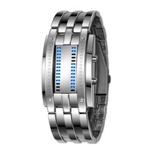 Deluxe Lover’ Waterproof LED Electronic Men Women Stainless Steel Wristwatches Blue Binary led Displayer Luminous Sports Watches