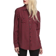 2016 Autumn shirt New Fashion women Plaids check shirts Skull Printed hollow back shirt Pop Girl Button Down Shirt Pockets