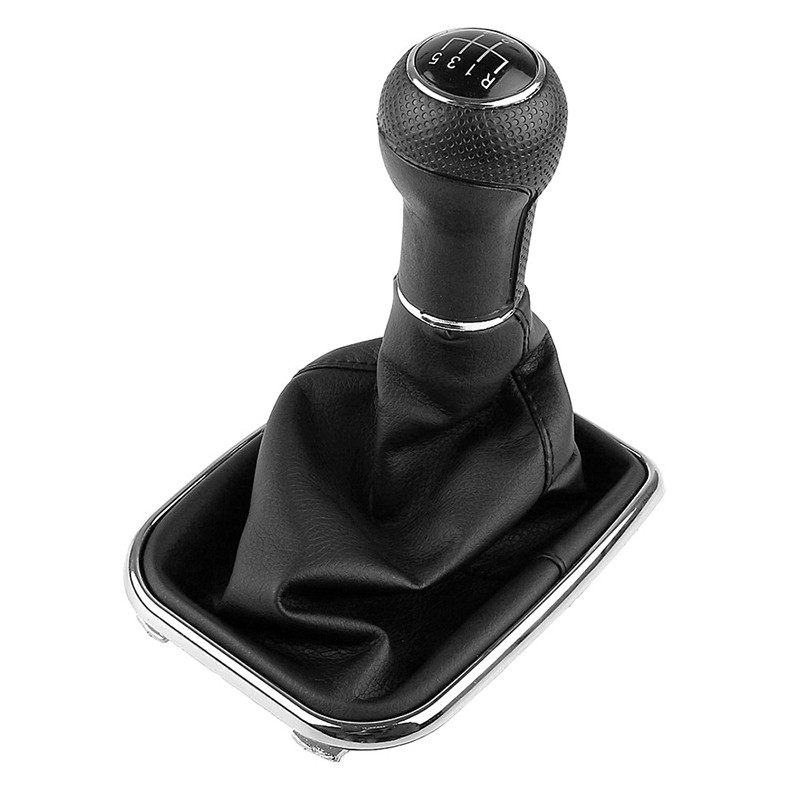 5 Black PU Leather Shifter Stick Shift Knob With Dustproof Cover Speed