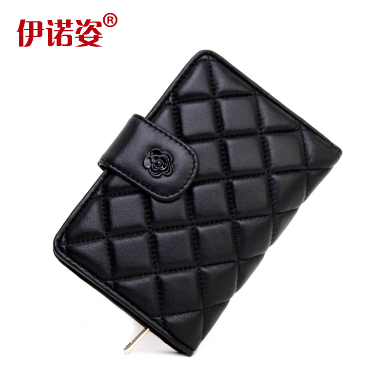 women Sheepskin  short design    plaid genuine leather  large capacity   handbag  wallets brand change purse female wallet