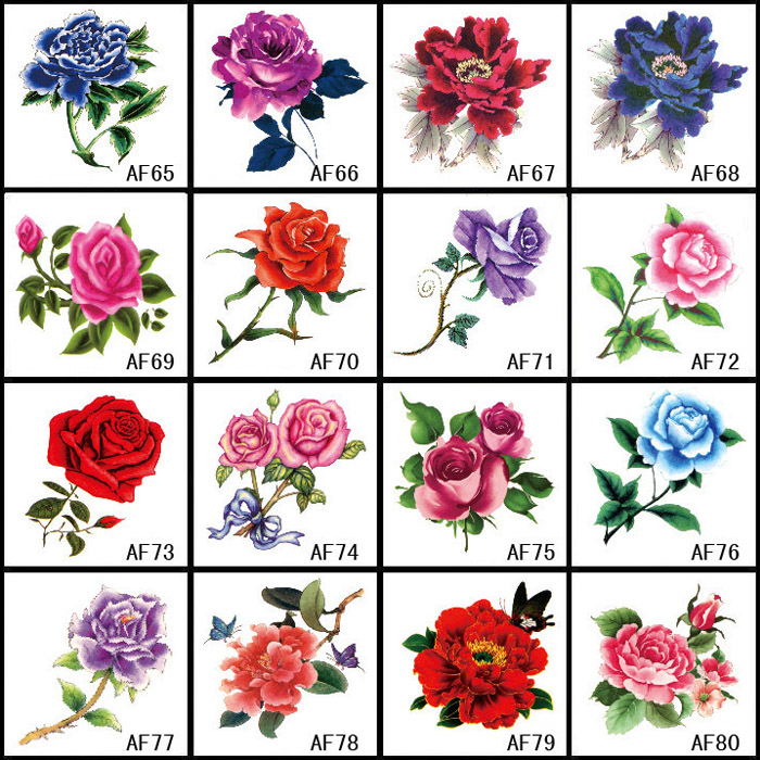 16pcs lot waterproof colorful small rose flower tattoo 16pcs lot waterproof colorful small rose flower tattoo