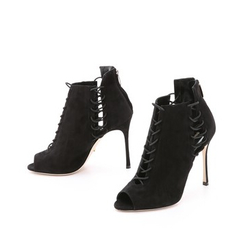 Fashion Fall Women Black Suede Stiletto High Heel Ankle Boots Peep Toe Buckle Straps lace up Cutouts Booties sexy party Shoes