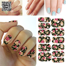 Water Transfer Pink And Red Rose Flowers Design Nail Sticker Resin Nail Art Decorations Full Cover Nail Wraps Decals Accessories