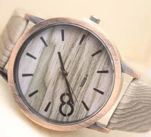 2015 New Women Quartz Watch Simulation Wood Grain Print Big Dial Watch Bamboo PU Leather Band
