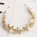Gold Flower Leaf Baroque Wedding Tiara Bridal Headband Hair Accessories Crystal Headpiece