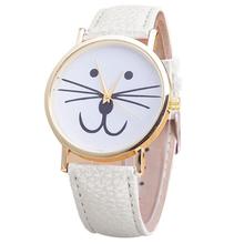 10mm to 19mm Womans Watch Cat face pattern Leather Band Analog Quartz Vogue Wrist Watches