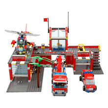 Building Blocks toys 774pcs/set City Fire Station Truck Helicopter Firefighter Minifigure Bricks boys Toys brinquedo educativo