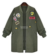 Europe and America Spring Autumn Fashion The Fat Sister Large Size Embroidery Coat Jacket Overcoat Female/Girls Long Outerwear